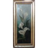 English School (circa 1900), Still life of lilies, oil on canvas, 90cm x 32cm.