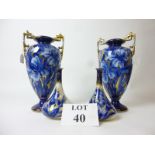 Two pairs of decorative Victorian Alfred Pearce & Co ceramic vases decorated with flowering iris in