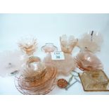 A quantity of pink pressed glassware to include a cake stands est: £30-£50 (BB22)