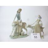 Two Lladro figurines to comprise girl with calf (tail re-stuck) and girl with goat est: £25-£45