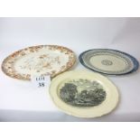 Three oval stoneware meat dishes and another Grindley platter printed 'The Glebe farm' after