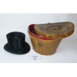 A vintage black silk top hat McCrae Ltd Princess Street Edinburgh in velvet lined leather case est: