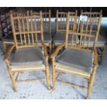 A set of six pale oak country chairs with rush seats to include two carvers est: £90-£120