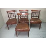 A George III mahogany set of four dining chairs upholstered in tan leather (slightly a/f) est: