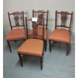 A set of four Edwardian rosewood inlaid dining chairs upholstered in terracotta est: £65-£85