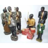 Five large African/American jazz band figurines the vintage painted heavy resin figures to include