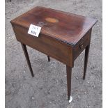 An Edwardian inlaid mahogany side table with fall down front panel and shell inlaid top est: