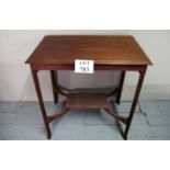 An Edwardian mahogany inlaid side table with shelf beneath est: £30-£40