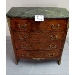 A 20c French walnut commode chest with green marble top over four drawers and gilt mounts (small