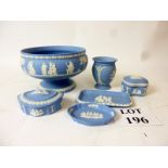 A large Wedgwood blue Jasperware footed