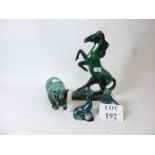 Poole pottery figurines with teal glaze: