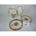 Two Royal horticultural vases and a set of six fruit dessert plates with gilt borders est: £20-£40