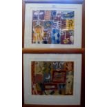 A pair of framed and glazed modern British abstract figures in Gouache signed est: £160-£180