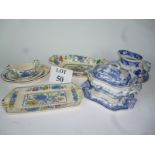 A 19th century Staffordshire blue and white tureen and stand;