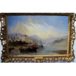 Clifford Montague (1845-1901) - A gilt framed (a/f) oil on board Locarno on Lago Maggiore signed &