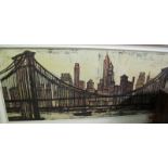 A large framed Bernard Buffet print San Francisco city scope scene bears printed signature upper