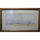 James Patterson (1854-1932) - A framed and glazed watercolour depicting tugs pulling a large