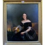 An 18c framed portrait oil on canvas seated lady in a velvet dress (59 x 49 cm approx) est: