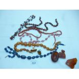 A collection of amber items,