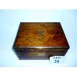A brass bound oak writing box with engraved label 'A.