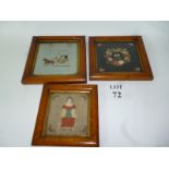 Three 19th century embroidered pictures in maple frames est: £40-£60 (B34)