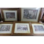 A set of five framed and glazed Anton Pieck prints to include 'Heilige Weg Amsterdam' and 'De