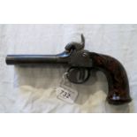 Double barrel Belgium box lock percussion pistol engraved frame fitted with nickel cap box barrels