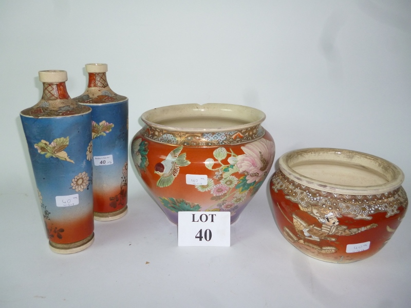 A pair of Japanese vases and two jardinières (a/f) est: £25-£45 (AB11/AB12)