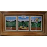A framed and glazed set of three watercolours on paper (33 x 13 cm approx) painted for Vona and