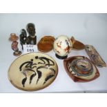 A hand-painted ostrich egg and other Africana to include dishes,