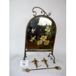 A painted mirrored fire screen;