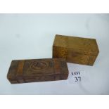 A parquetry tea caddy and a Tyrolean carved wooden box est: £20-£40 (A1)