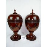 A pair of magnificent mahogany Adam style knife urns, late 19th / early 20th century,