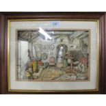 Two framed and glazed Anton Pieck prints 'De Apotheek' and one other interior scene est: £40-£60