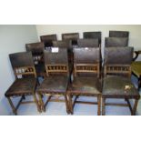 A set of twelve c1900 dining chairs upholstered in embossed brown leather (some a/f) est: £200-£300