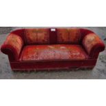 A Victorian red velvet Shabby Chic Chesterfield sofa est: £100-£150