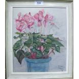 A framed oil on board still life study o