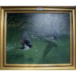 Woodley - A framed oil on canvas swallow