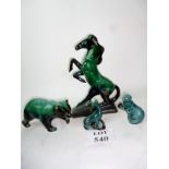 Poole pottery figurines with teal glaze: