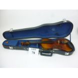 A child's ¾ sized violin, cased est: £30