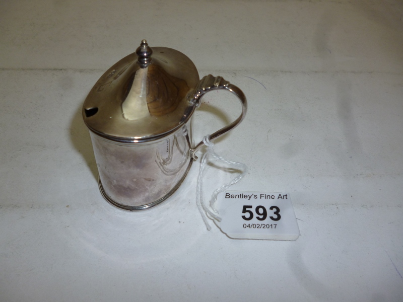 A Britannia silver mustard pot with blue