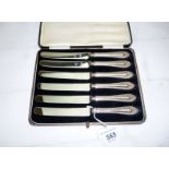 A set of six silver handled tea knives S