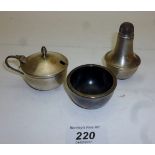 A silver three piece condiment set Birmi