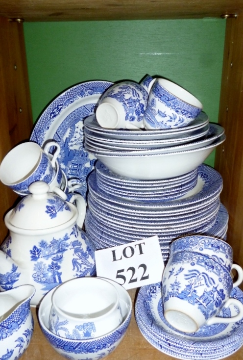 Blue and white Willow pattern approx 52