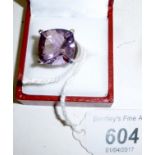 Large pink amethyst cocktail ring (16 mm cushion) modern set (14.