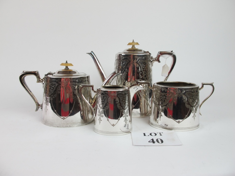 A four piece plated tea set with engraved decoration est: £30-£50 (D1)