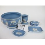 A large Wedgwood blue Jasperware footed bowl;