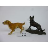 A ceramic dog figurine modelled as a golden retriever and another Alsatian dog figurine (2) est: