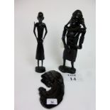 Two decorative carved African hardwood figures and a flat figural carving (3) est: £30-£50 (J)