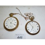 A gold plated pocket watch with gold charms and another pocket watch est: £100-£150